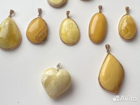 Кулон Сердце из натурального пейзажного Янтаря