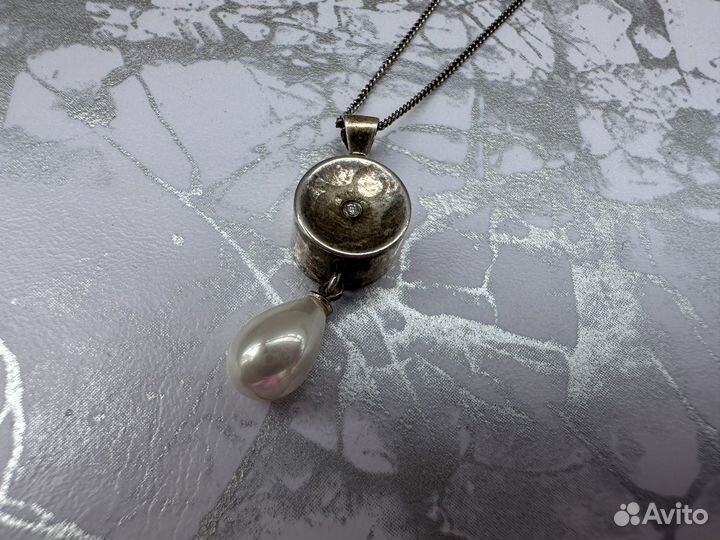 Цепочка с кулоном серебро 875 бриллиант патина вин