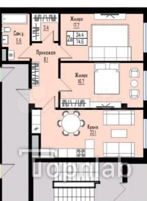 2-к. квартира, 74,6 м², 9/12 эт.