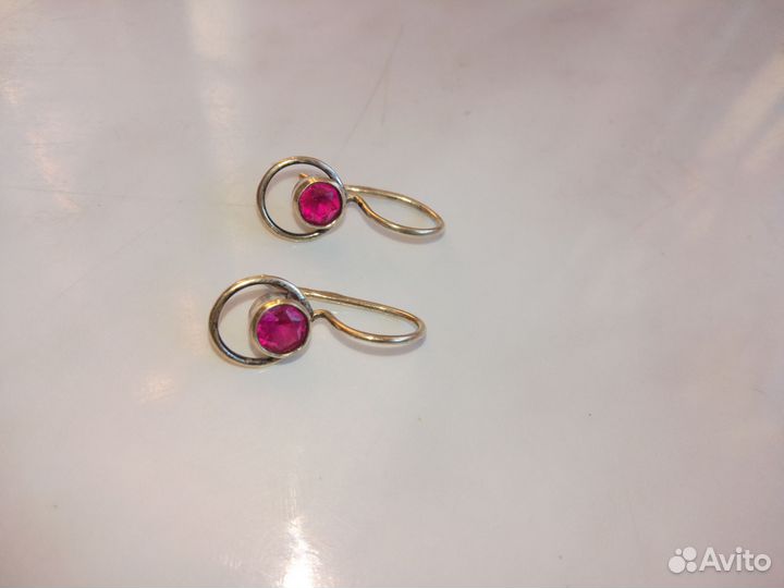 Серьги серебро, рубины СССР