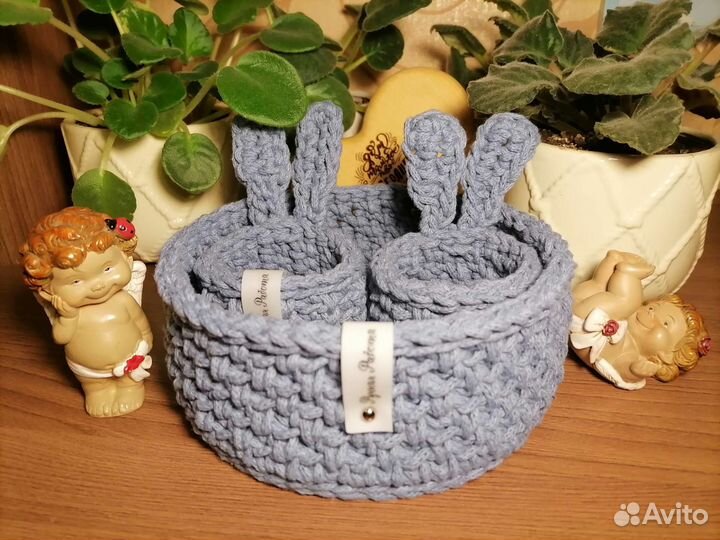 Вязаные корзинки ручной работы