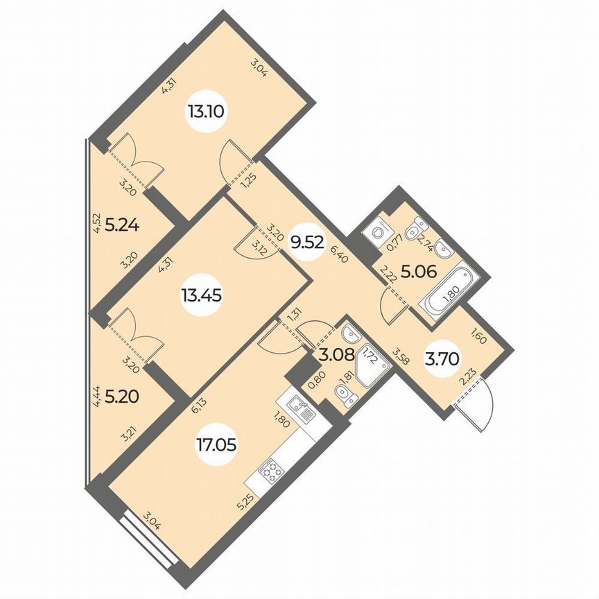 2-к. квартира, 70 м², 9/24 эт.