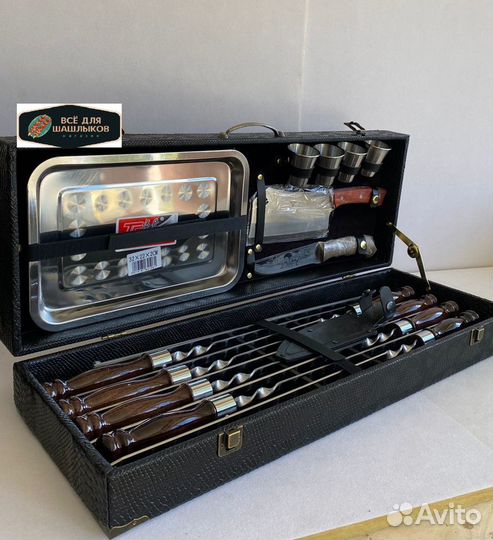 Шашлычный набор подарочный, шампура,кизлярский нож