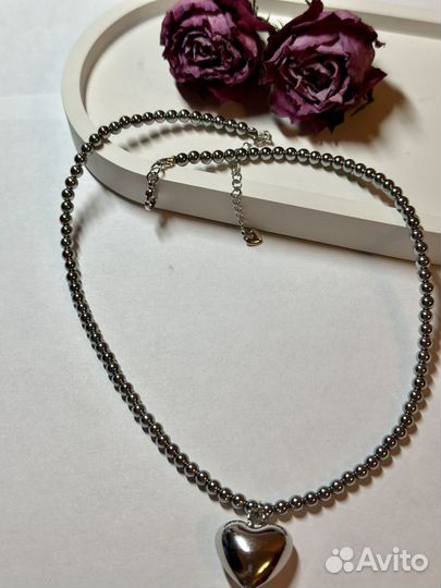 Ожерелье/удлиненный чокер из гематита с сердцем