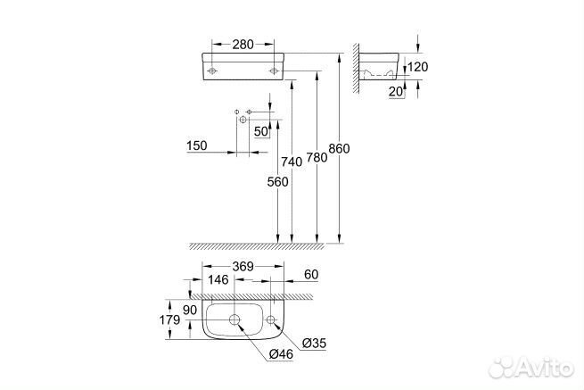 Раковина компактная, grohe Euro Ceramic, 37 см