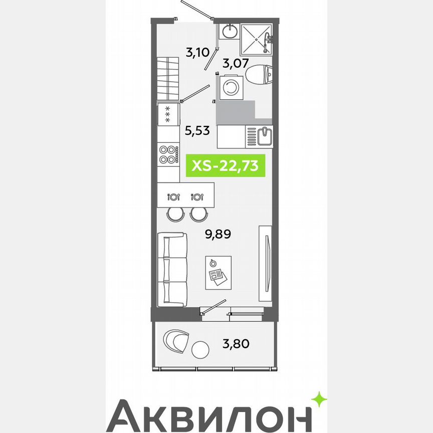 Квартира-студия, 22,7 м², 11/12 эт.