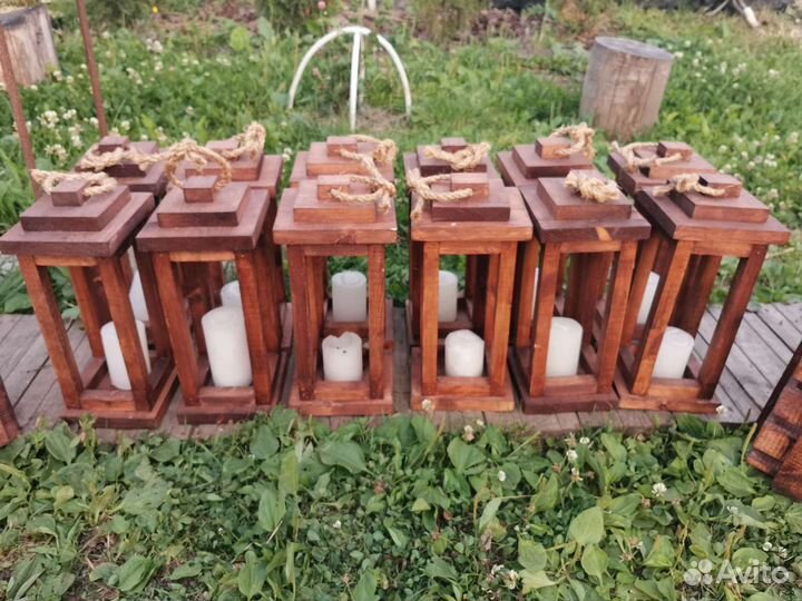 Набор декоративных фонарей из дерева