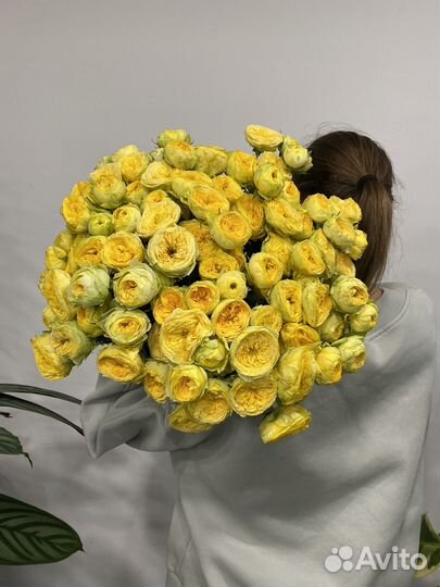 Букет из пионовидных кустовых желтых роз