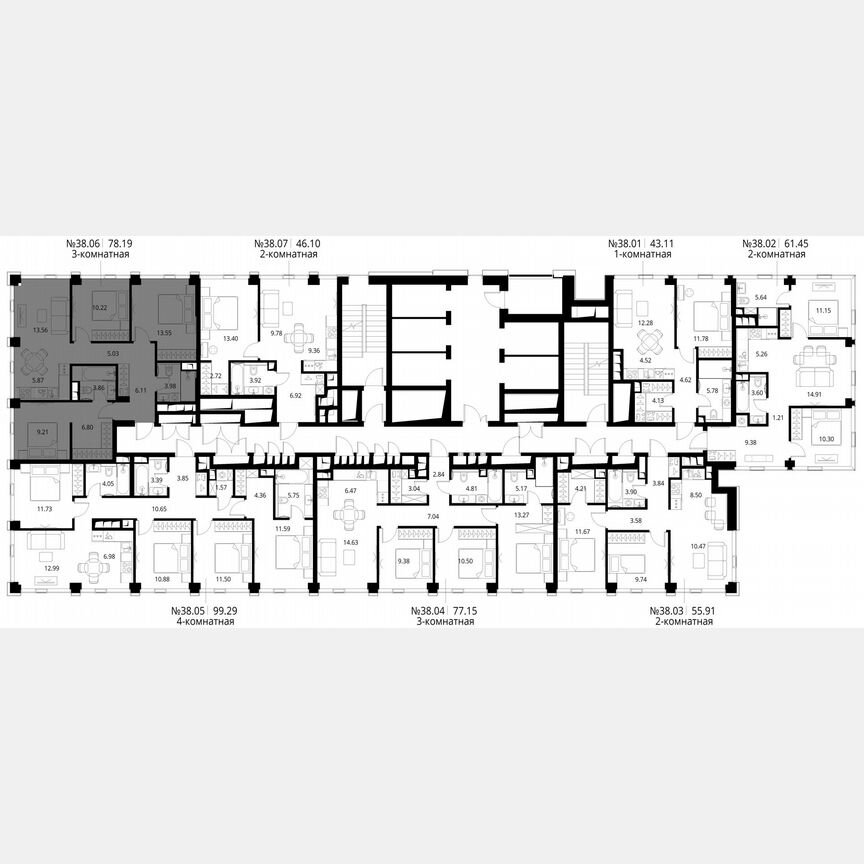 3-к. квартира, 78,2 м², 38/48 эт.