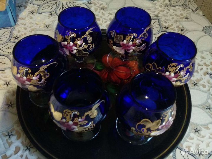 Фужеры металл и цветное стекло