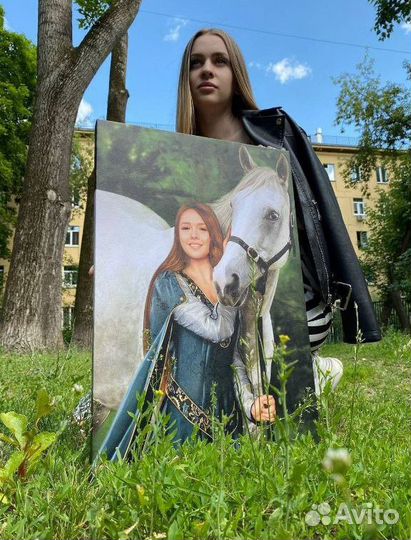 Портрет по фото на холсте, печать картин на холсте