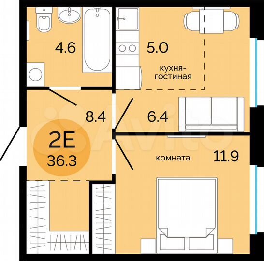 2-к. квартира, 36,3 м², 2/17 эт.
