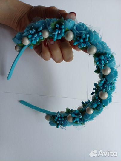 Ободок венок голубой