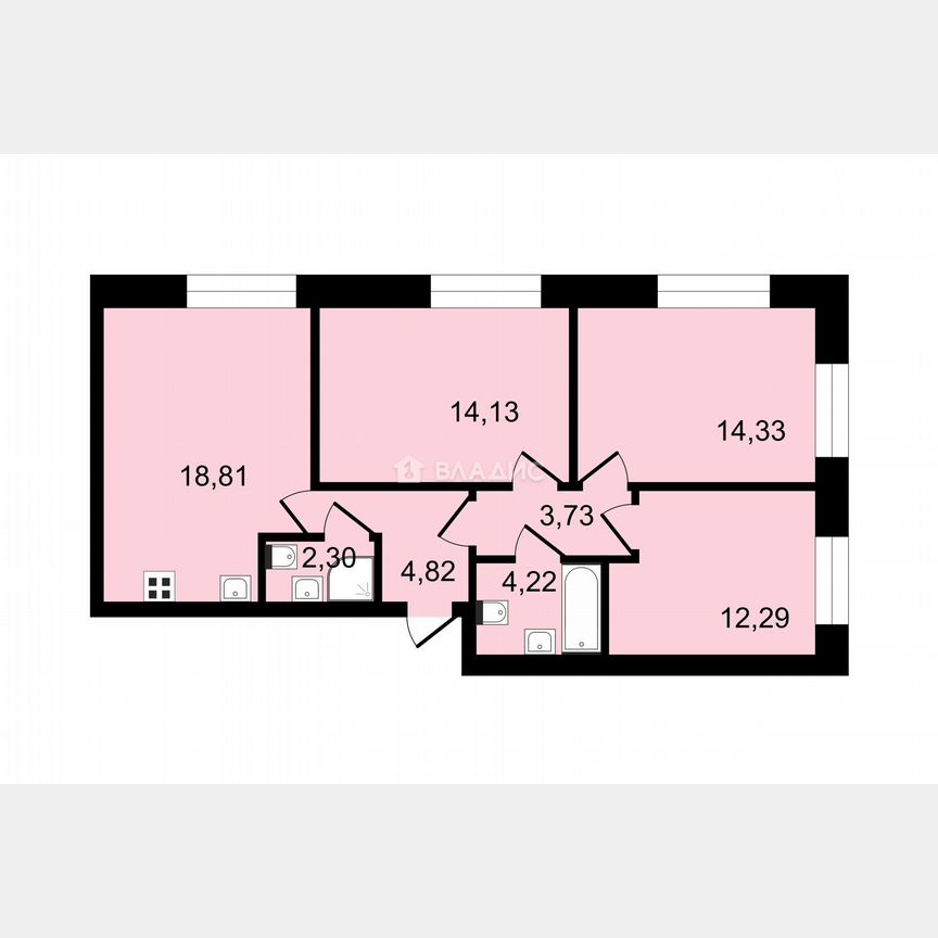 3-к. квартира, 74,6 м², 3/23 эт.