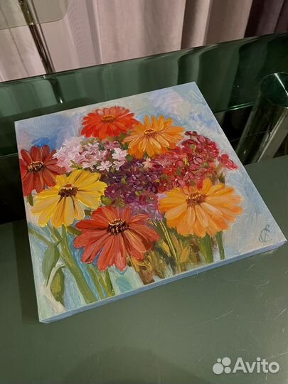 Картина маслом на холсте “Мамин Сад“ яркие цветы