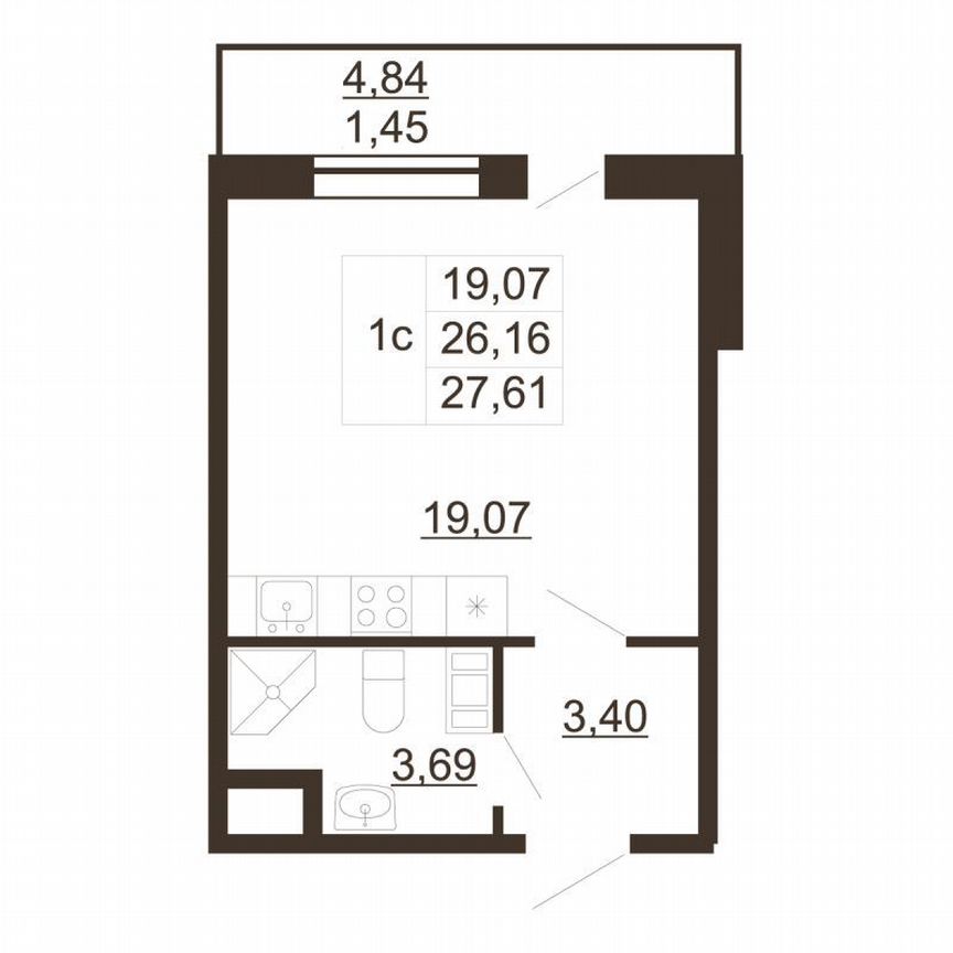 Квартира-студия, 27,6 м², 6/6 эт.