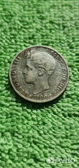 1 песета 1900 год SM - V, Испания королевство