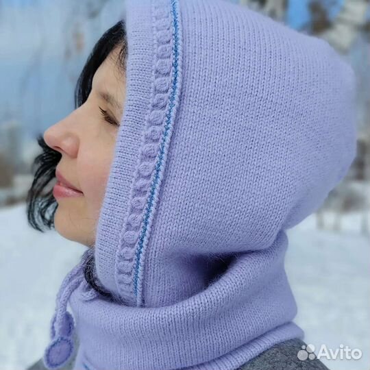 Капор капюшон, шапка капюшон вязаная пух норки