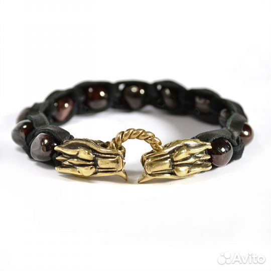 Кожаный браслет с гранатом шамбала