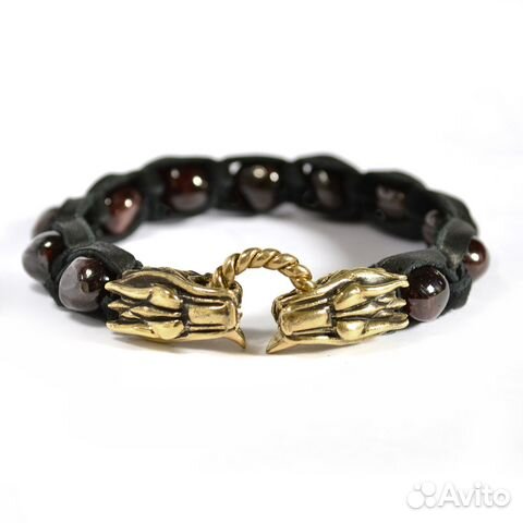 Кожаный браслет с гранатом шамбала