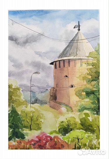 Акварель этюды картина живопись город