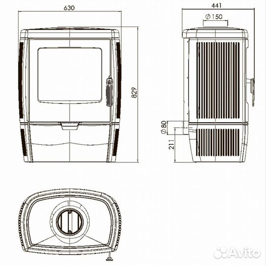 Печь alberto эмалированная, чёрная (plamen)