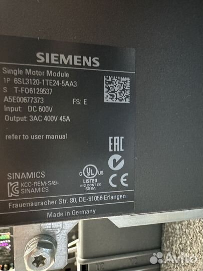 Сервопривод Siemens 6SL3120-1TE24-5AA3 нов. Ростов