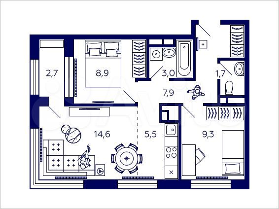 2-к. квартира, 52,2 м², 23/32 эт.