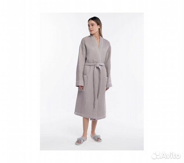 Халат вафельный женский Home One серый 56-58