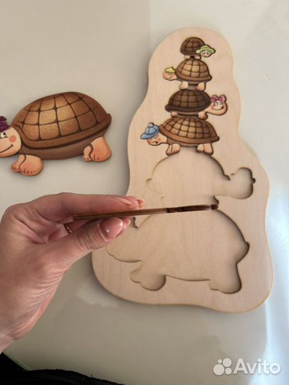 Деревянный пазл вкладыш Черепашки развивающая
