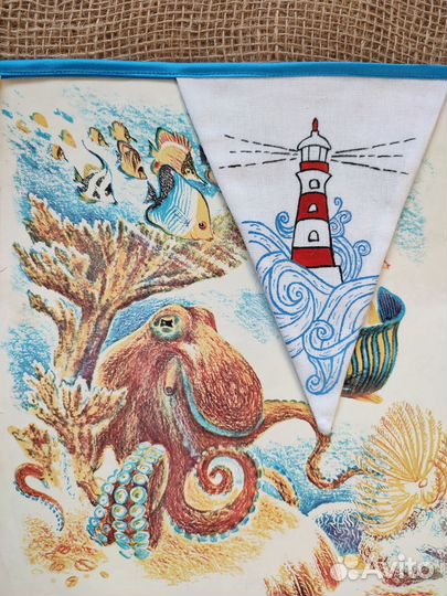 Гирлянда растяжка из тканевых флажков ручная работ