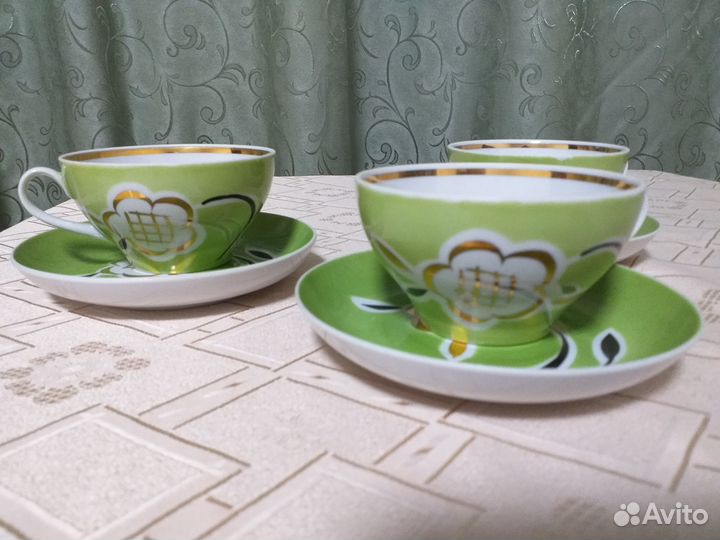 Чайная пара из сервиза зеленый сад или золотой цв