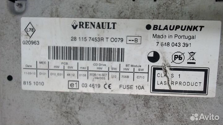 Магнитола Renault Clio, 2010