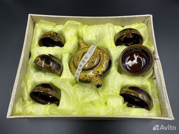 Китайский чайный сервиз, жёлтый, 