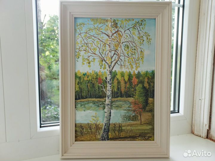 Картина в деревянной раме масло на картоне
