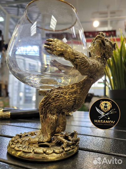 Коньячный бокал с литьем медведь ручная работа