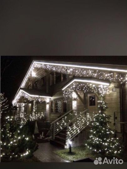 Уличная гирлянда бахрома, монтаж установка