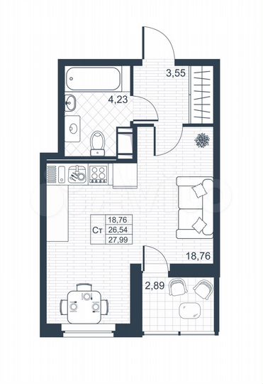 Квартира-студия, 28 м², 5/9 эт.