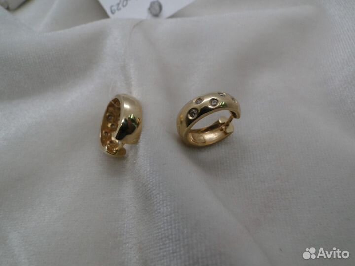 Серьги-кольца с бриллиантами, жёлтое золото 585