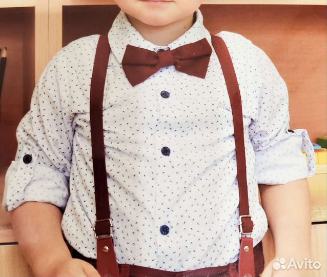 Подтяжки и бабочка бордовые на 2-4 года