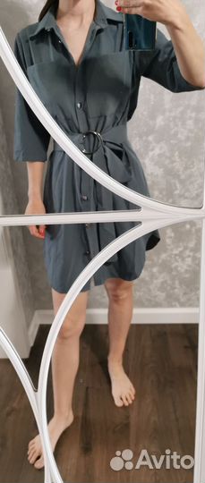 Платье-рубашка с поясом женская летняя