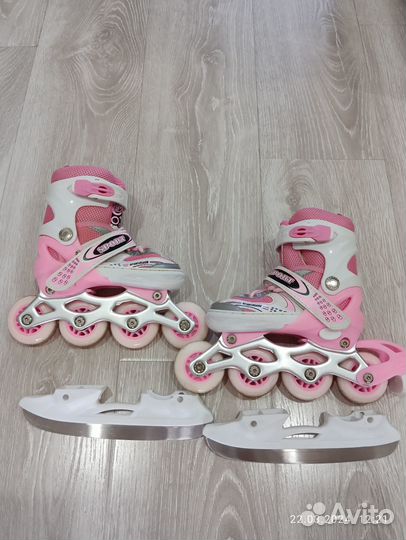 Коньки ролики 2в1 раздвижные р.28-33