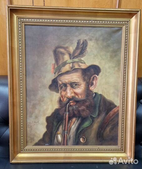 Картина пожилой мужчина с трубкой. Середина 20в