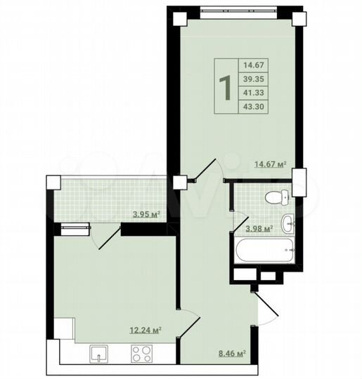 1-к. квартира, 43,3 м², 4/18 эт.