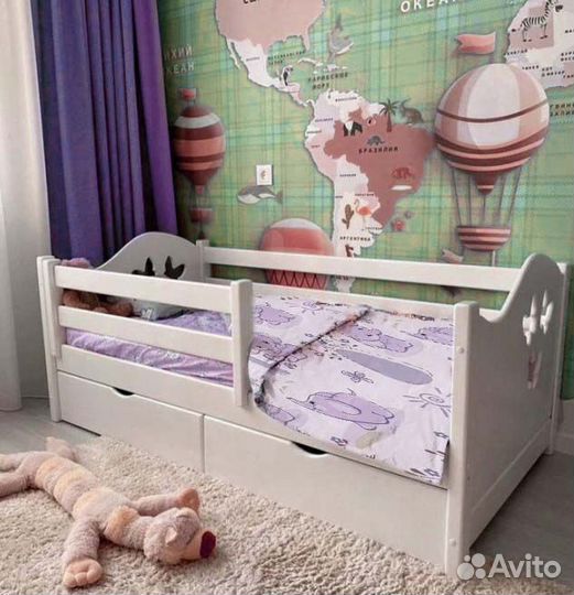 Кроватка с бортиком из натурального дерева сингл о