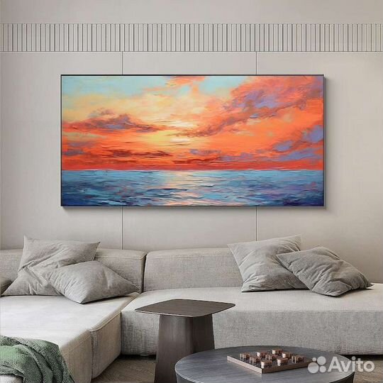 Большая картина маслом море закат