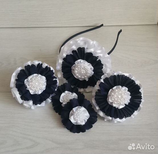 Школьные банты. Набор 2 банта, 2 заколки, ободок