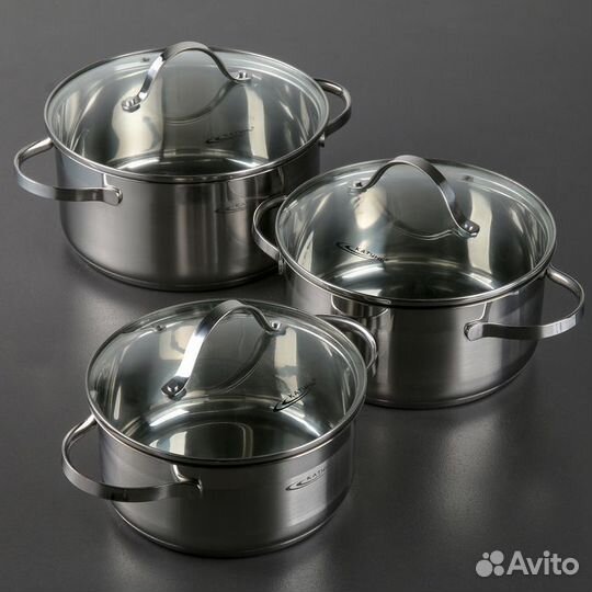 Набор кастрюль «Альта», 3 предмета: 2,2 л, 3,2 л