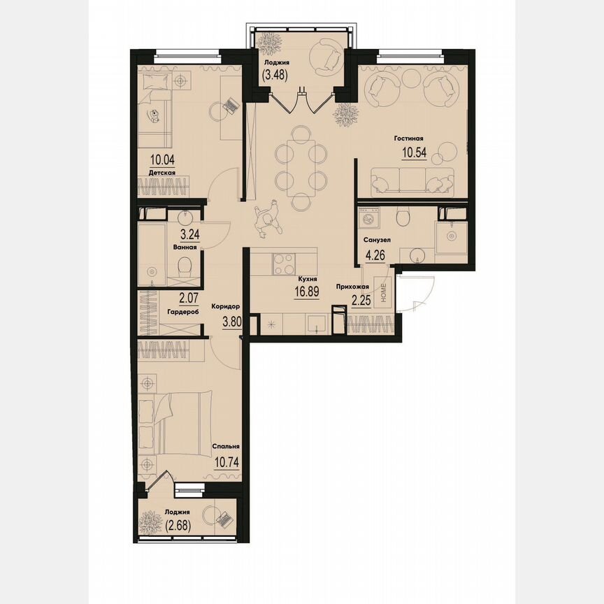 3-к. квартира, 66,9 м², 8/12 эт.