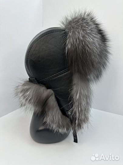 Шапка -ушанка из меха чернобурки